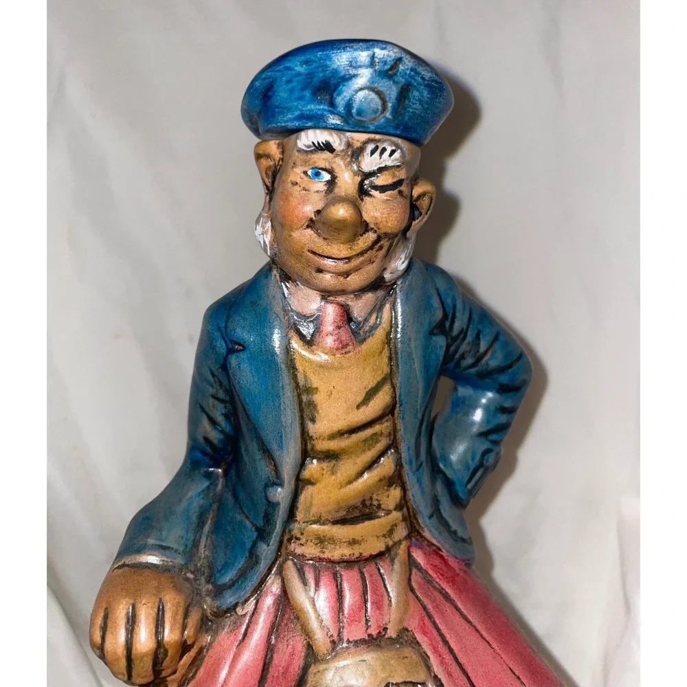 Vintage Ceramic Scotch Decanter Winking Scotsman Kilt Figural Liquor Bottle 12
